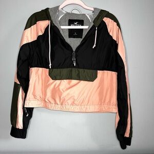 HOLLISTER Half Zip Cropped Colour Block Windbreaker Jacket Size S, Front Pocket